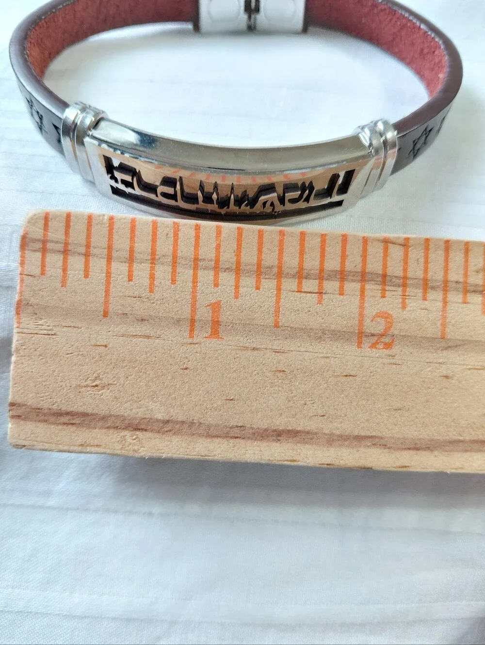 Silver Amen Judaica Leather Bracelet